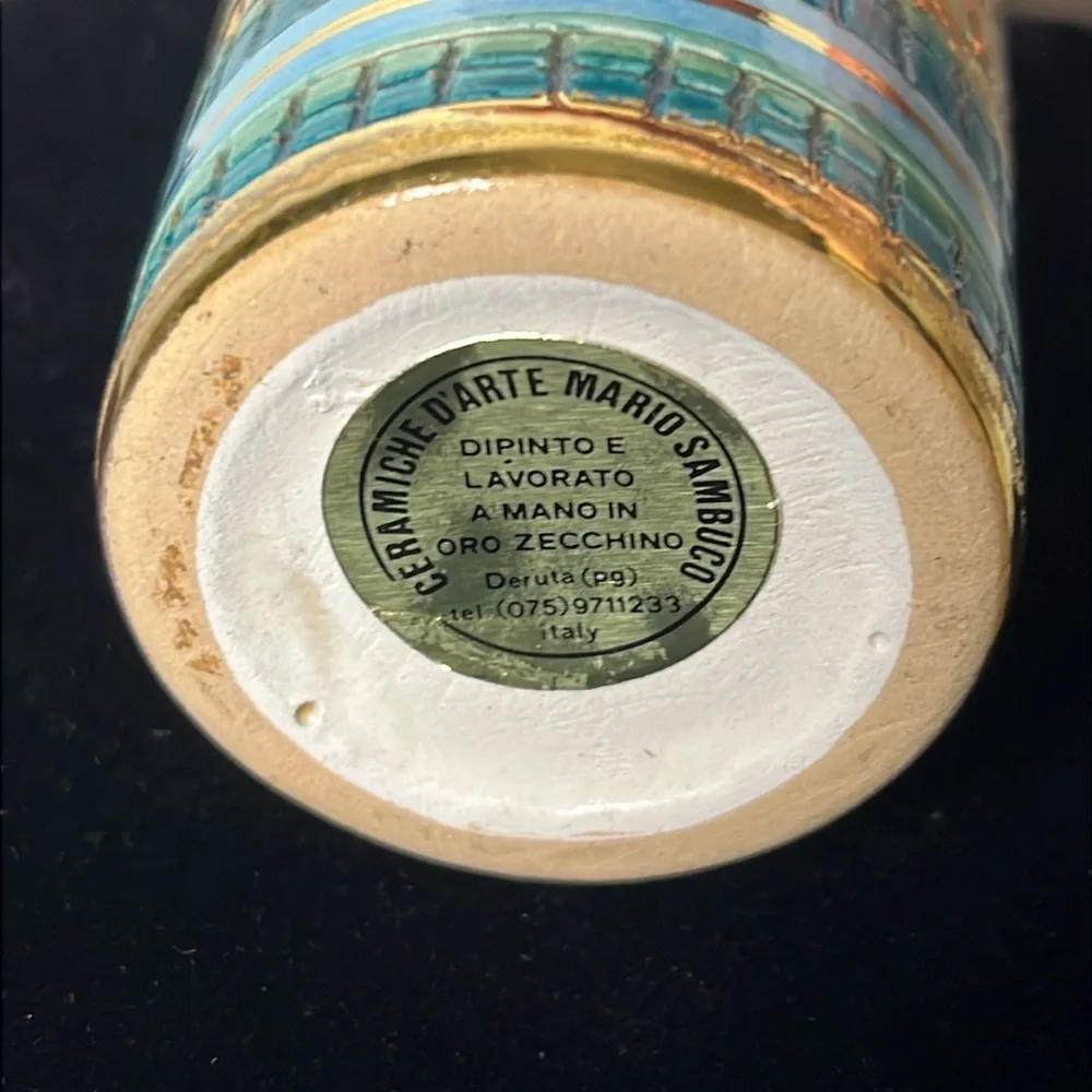 Ceramiche D’Arte Mario Sambuco Italy Miniature Mosaic Hand Painted Cylinder Vase